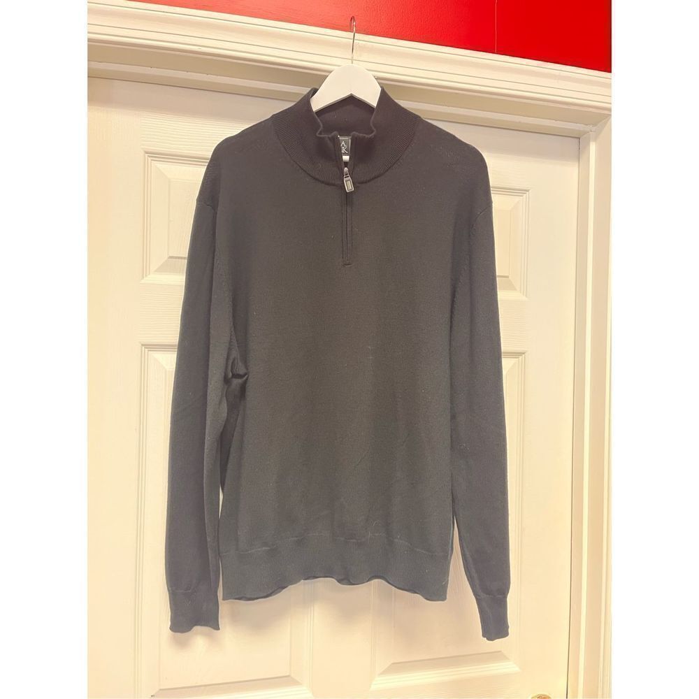 Jos. A. Bank Black Merino Wool Traveler Quarter Zip Sweater sz XXL